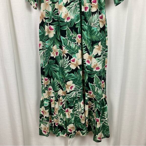Hilo Hattie Vintage Green Tropical Print Ruffle Maxi Dress Sz.M - Picture 9 of 11
